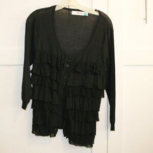 Anthropologie Sparrow Black Button Front Cardigan Ruffled Sweater Size Large
